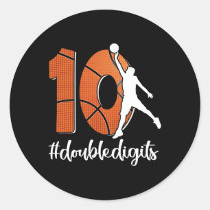Pegatina Redonda 10.º Cumpleaños Dos Dígitos Diez Baloncesto Para M