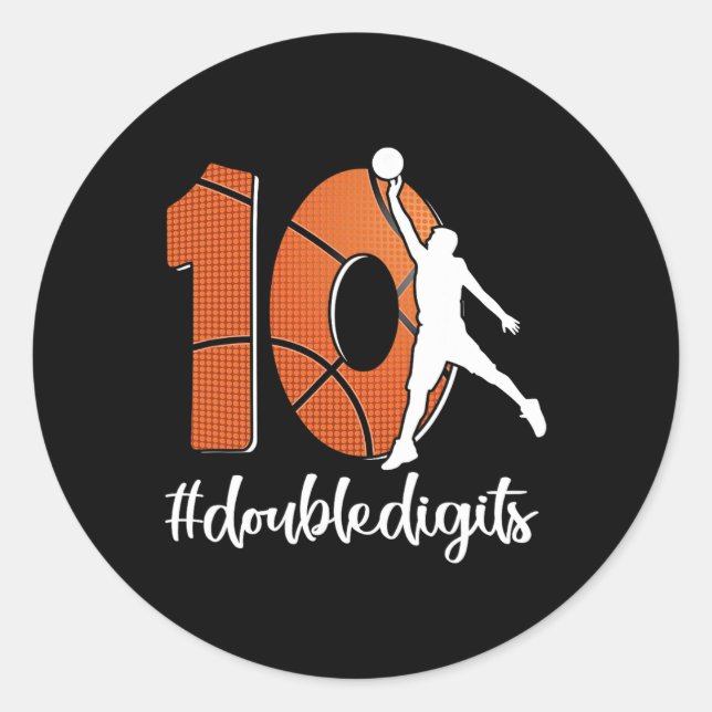 Pegatina Redonda 10.º Cumpleaños Dos Dígitos Diez Baloncesto Para M (Anverso)