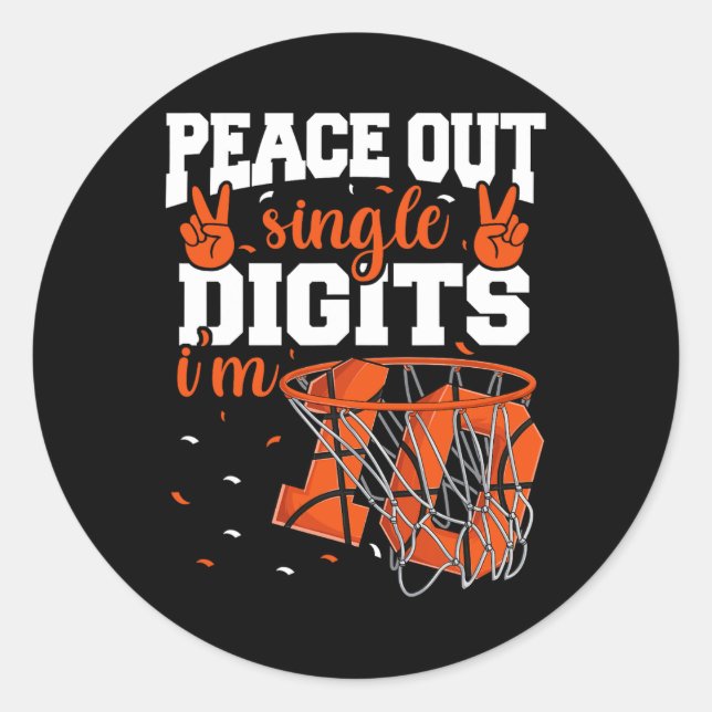 Pegatina Redonda 10.º cumpleaños niños básquetbol, paz sin remate (Anverso)