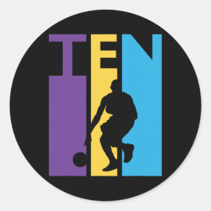 Pegatina Redonda 10.º regalo de cumpleaños Diez coloridos baloncest