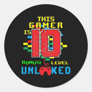 Pegatina Redonda 10.º Videojuego de Camisas de Cumpleaños Desbloque