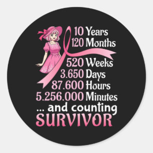 Pegatina Redonda 10 Años 120 Meses Y Contando El Cáncer De Mama Sur