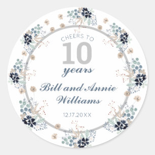 Pegatina Redonda 10 años de Boda vitoreando a 10 años de Fiesta