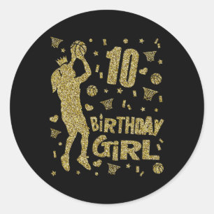 Pegatina Redonda 10 Chicas de cumpleaños jugador de baloncesto de d