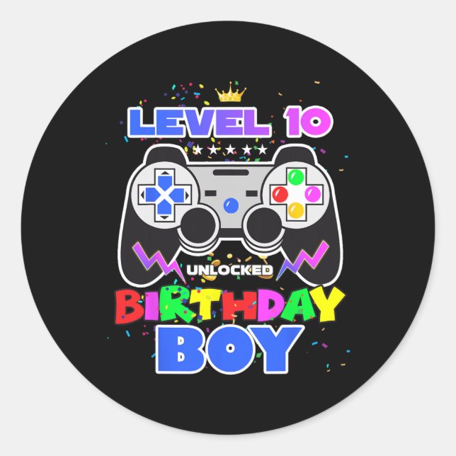 Pegatina Redonda 10 Videojuego de Birthday Boy 10 cumpleaños desblo (Anverso)