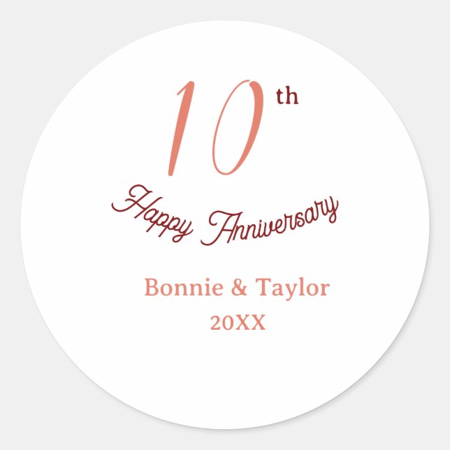 Pegatina Redonda 10th wedding anniversary peach pastel name retro b (Anverso)