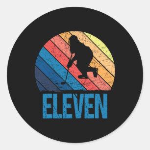 Pegatina Redonda 11.º cumpleaños Hockey sobre hielo Retro Niño de 1