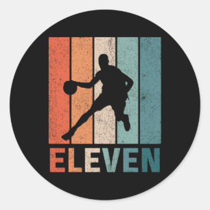Pegatina Redonda 11.º cumpleaños Retro Bysketbyll Amantes niños niñ