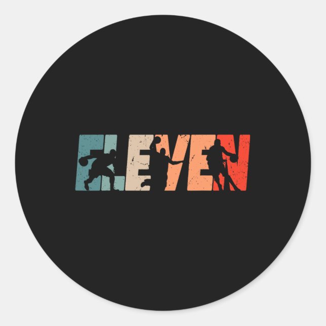 Pegatina Redonda 11.º cumpleaños Retro Bysketbyll Niño de 11 años (Anverso)