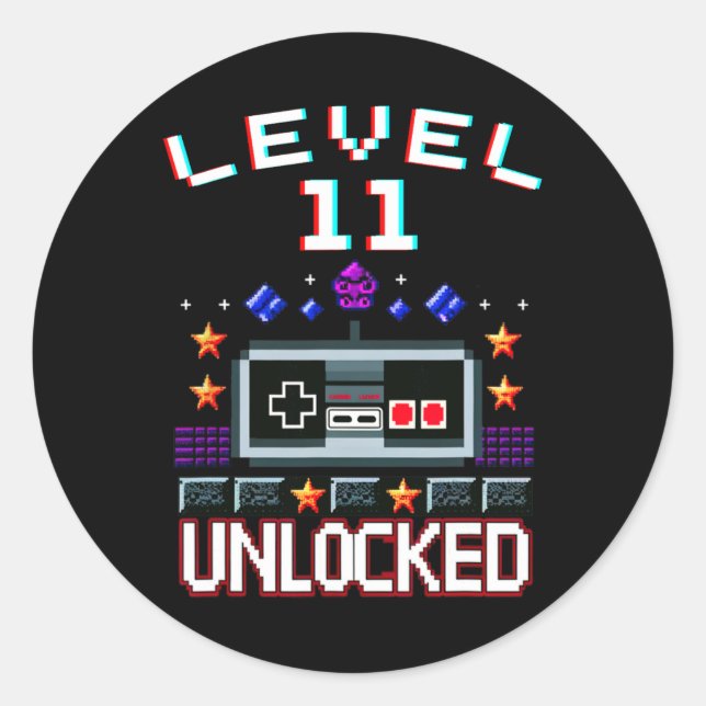 Pegatina Redonda 11.º Nacimiento Niño Nivel 11 Vídeo Gracioso Desbl (Anverso)