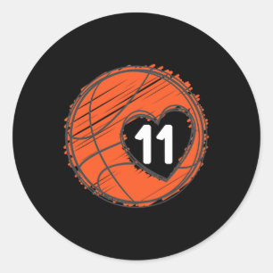 Pegatina Redonda #11 Número 11 en el corazón - Jugador de baloncest