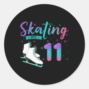 Pegatina Redonda 11 Patinaje Sobre Hielo En El 11º