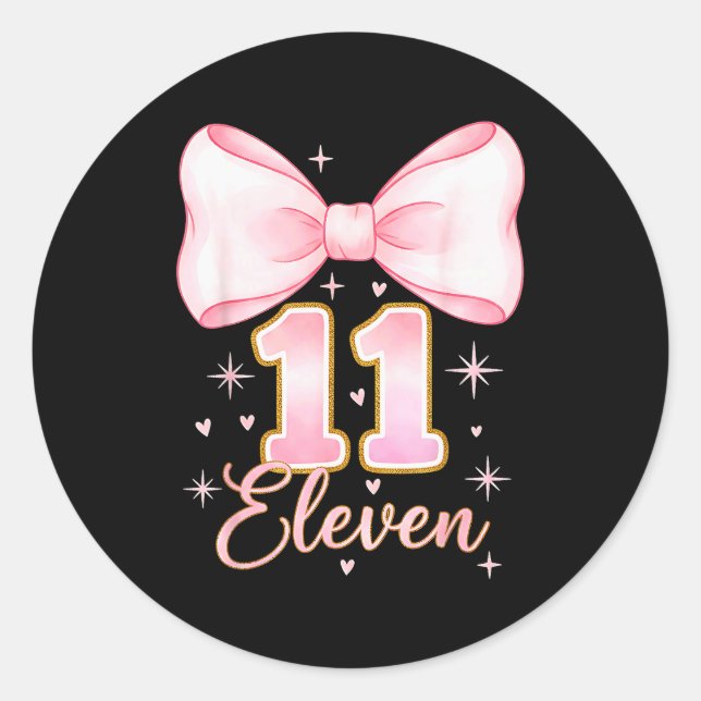 Pegatina Redonda 11th Birthday Girl Coquette Bow Its My Eleven Birt (Anverso)
