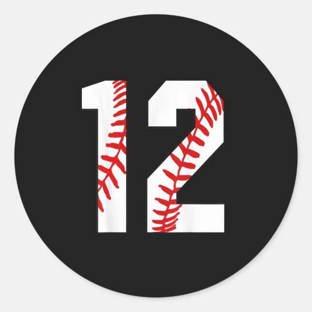 Pegatina Redonda 12.º cumpleaños Béisbol Gran Número Doce (Anverso)