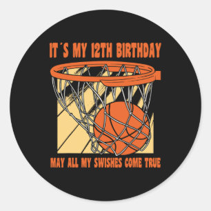 Pegatina Redonda 12 años feliz duodécimo cumpleaños básquetbol duod