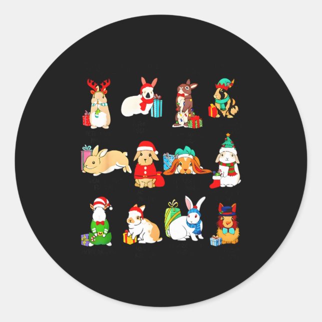 Pegatina Redonda 12 Bunny Of Christmas Bunny Rabbit Christmas Xmas  (Anverso)
