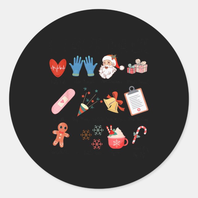 Pegatina Redonda 12 Days Of Cna Life Nurse Merry Christmas Pajamas  (Anverso)