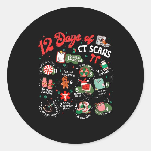 Pegatina Redonda 12 Days Of Ct Scans Christmas Ct Tech Cat Scan  (Anverso)
