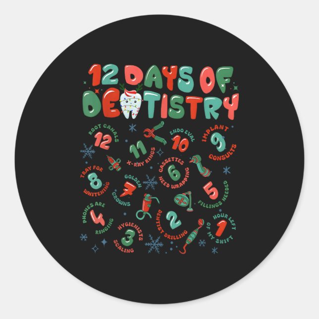 Pegatina Redonda 12 Days Of Dentistry Christmas Dental Squad Crew D (Anverso)