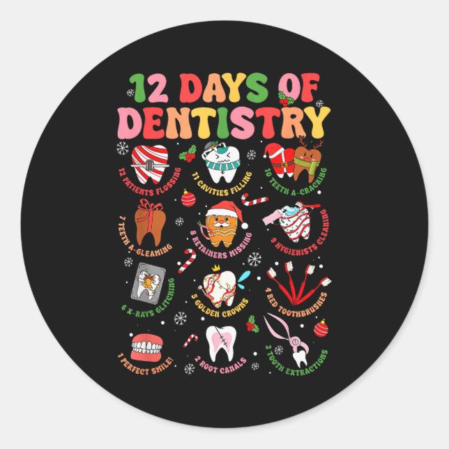 Pegatina Redonda 12 Days Of Dentistry Dentist Xmas Tooth Christmas  (Anverso)