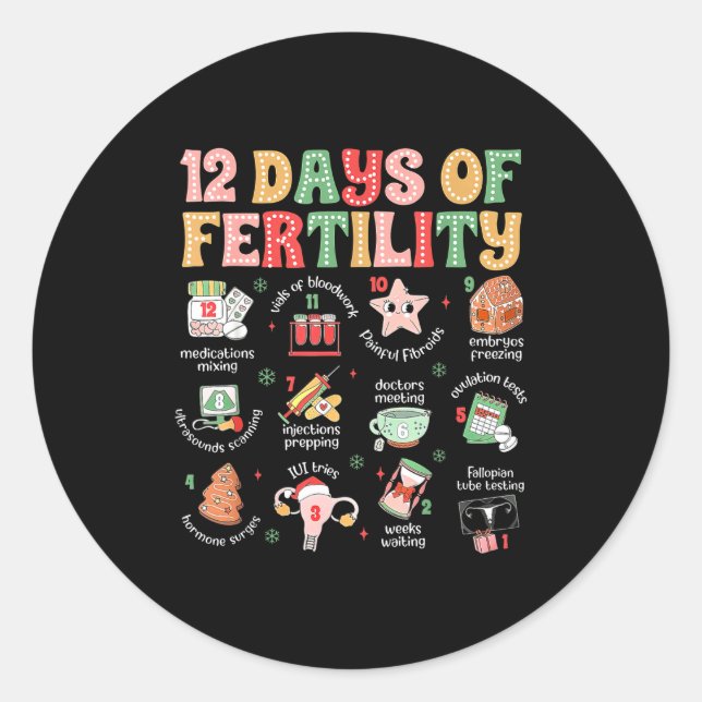 Pegatina Redonda 12 Days Of Fertility Ivf Nurse Christmas Ob Gyn Tr (Anverso)