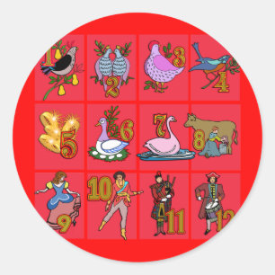 Pegatina Redonda 12 días de camisetas Navidades, ropa, regalos