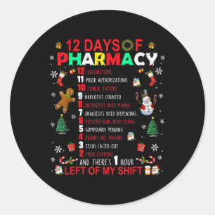 Pegatina Redonda 12 Días De Farmacia Divertida Navidad Farmacéutico