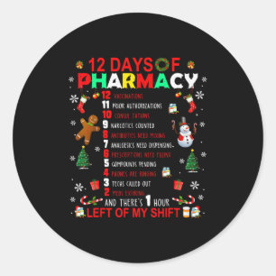Pegatina Redonda 12 Días De Farmacia Divertida Navidad Farmacéutico