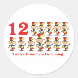 Pegatina Redonda 12 días doce tamborileros tocando