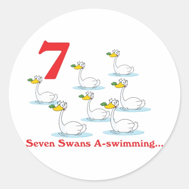 Pegatina Redonda 12 días siete cisnes a-natación (Anverso)