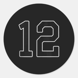 Pegatina Redonda 12 - Número Numeración Uniforme Número [negro_negr