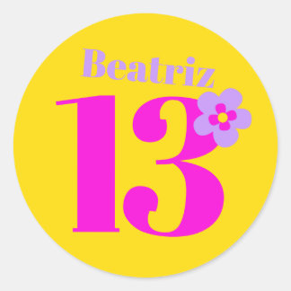 Pegatina Redonda 13.ª chicas de la fiesta de cumpleaños púrpura ama