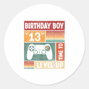 Pegatina Redonda 13.º cumpleaños, hora de los videojuegos de nivel