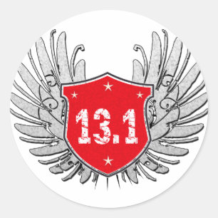 Pegatina Redonda 13,1 Escudo del Mitad-Maratón