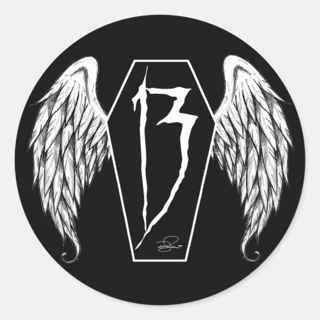 Pegatina Redonda 13 ataúdes (Anverso)