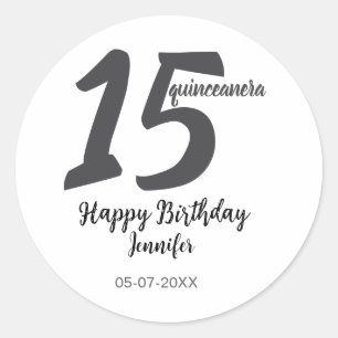 Pegatina Redonda 15º cumpleaños añadir nombre fecha año negro plant