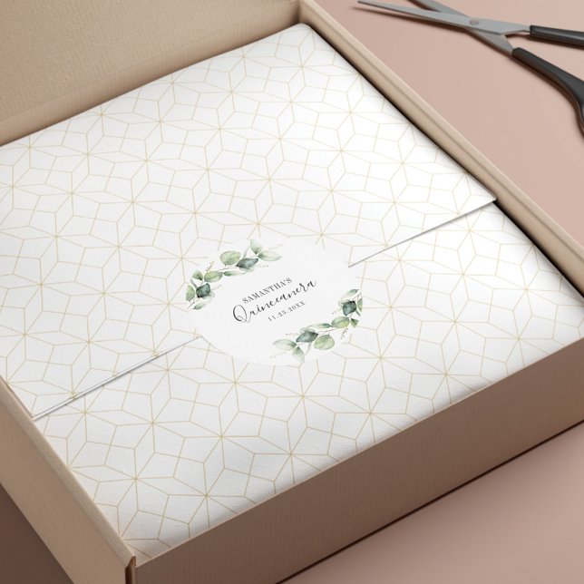 Pegatina Redonda 15.º cumpleaños Eucalyptus Greenery Quinceanera (Subido por el creador)