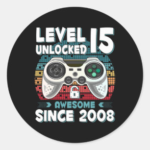 Pegatina Redonda 15 años Bday Son Boy Funny Gamer 15 años Bir