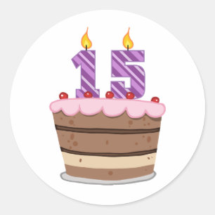 Pegatina Redonda 15 años en el pastel de cumpleaños