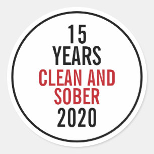 Pegatina Redonda 15 años limpio y sobrio 2020