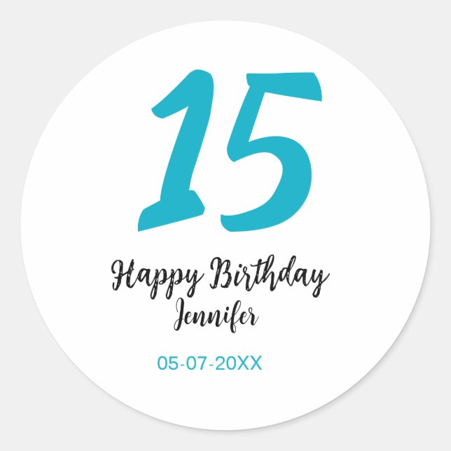 Pegatina Redonda 15 años quiencenera añadir fecha año azul templ (Anverso)