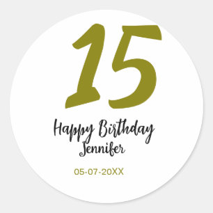Pegatina Redonda 15 años quiencenera añadir fecha año dorado