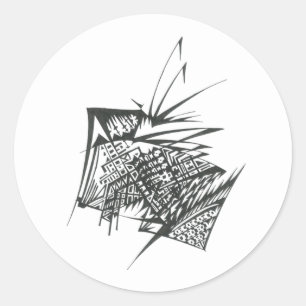 Pegatina Redonda 15 Arte de Tatuaje Tribal Abstracto Blanco Negro