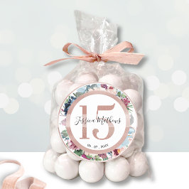 Pegatina Redonda 15 Rosas De Oro Quince De Favor Floral / Decoració