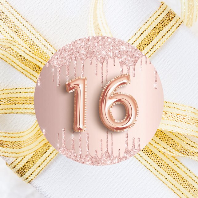 Pegatina Redonda 16.º cumpleaños dulce rosa de oro 16 purpurina (Subido por el creador)