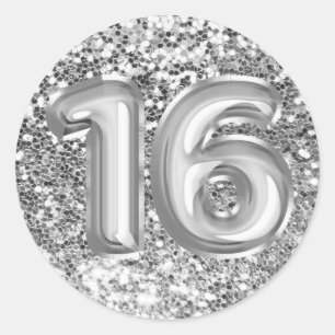 Pegatina Redonda 16 Globos de Papel Aluminio Plateado Brillantes Pu