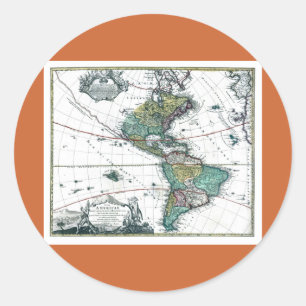 Pegatina Redonda 1725 mapa del sur y de Norteamérica