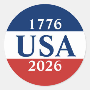 Pegatina Redonda 1776 USA 2026 Rojo Blanco y Azul Patriótico