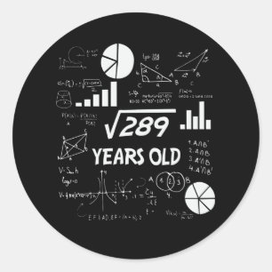Pegatina Redonda 17.ª matemática raíz cuadrada de cumpleaños, cumpl