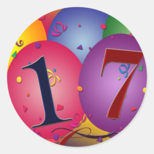 Pegatina Redonda 17 Años! Globos de cumpleaños